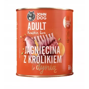 Šlapias šunų maistas john dog PUMPKIN Ad. — aviena ir triušiena su moliūgu, 800 g, be grūdų, suaugusiems šunims
