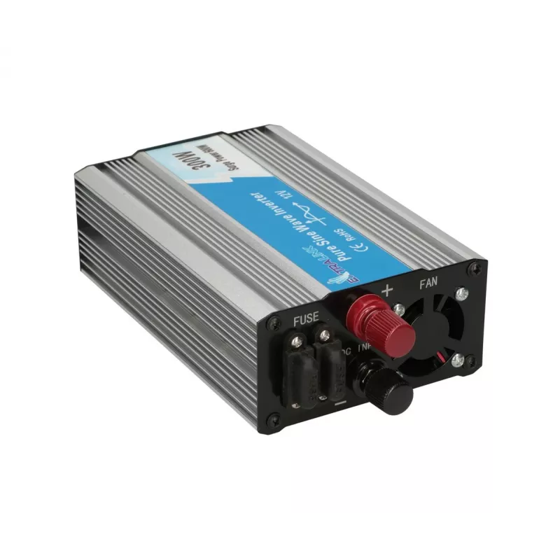 Įtampos keitiklis Extralink OPIP-300W 12V 300W gryna sinusoidė, aliuminio korpusas, aktyvus aušinimas