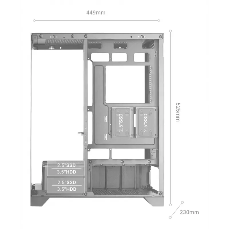 TACENS Mars Gaming MCPRISMA Midi Tower kompiuterio korpusas, juodas, grūdintas stiklas, palaiko ATX/Micro-ATX/Mini-ITX, 2x3,5 colių + 2x2,5 colių lizdai