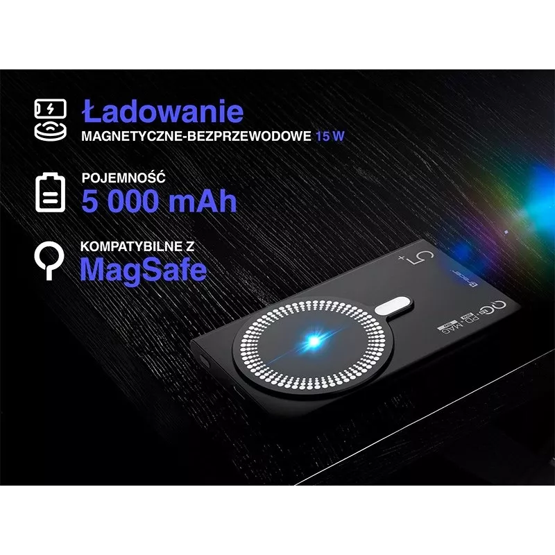 Nešiojamas įkroviklis TRACER AirMag2 — 5000 mAh, MagSafe suderinamas, USB-C PD 20 W, belaidis įkrovimas, 115 g, 1 prievadas
