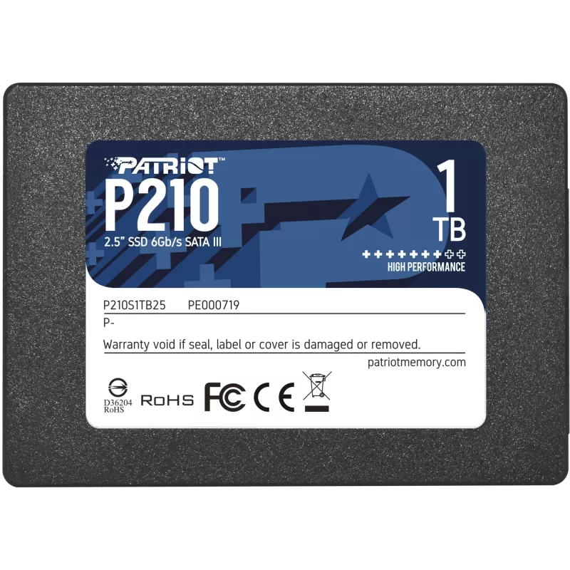 2,5 colio SATA III SSD PATRIOT P210 1 TB — 500 MB/s skaitymo, 400 MB/s rašymo, 7 mm aukštis