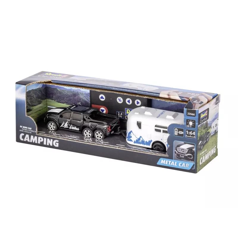 RC automobilis su kemperiu REVELL 23566 — mini nuotoliniu būdu valdomas modelis, maitinamas baterijomis, žaislinė transporto priemonė