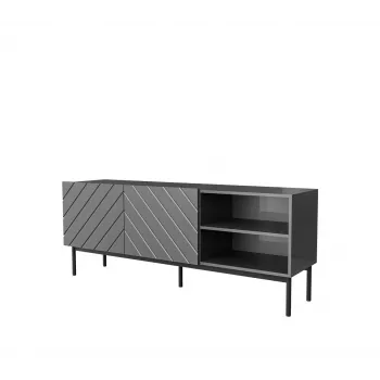 AV/TV spintelė cama meble ABETO RTV ant juodo plieninio rėmo 150x42x60 cm grafitas/blizgus grafitas