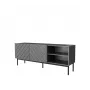 AV/TV spintelė cama meble ABETO RTV ant juodo plieninio rėmo 150x42x60 cm grafitas/blizgus grafitas