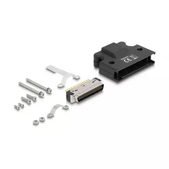 DELOCK MDR 50 kontaktų kištukinis lituojamasis jungtis su korpusu, juoda, 41,1×50×12,7 mm