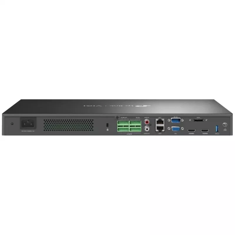 Tinklo vaizdo registratorius TP-Link VIGI 64 kanalų NVR, 64 kanalų įvestis, 4K 3840×2160, 16 kanalų peržiūra, SATA HDD, iki 64 TB, 2×LAN, USB-A