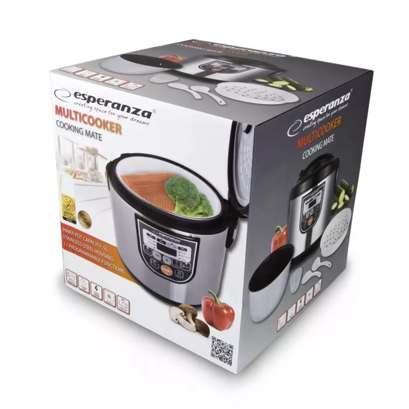 Multicooker ESPERANZA EKG011, 5 l talpa, 860 W, juoda/nerūdijantis plienas