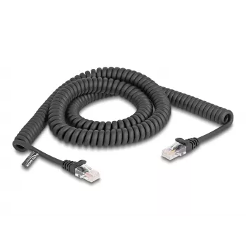DeLOCK RJ45 spiralinis kabelis, kištukas–kištukas, Cat.5e, 3 m, juodas