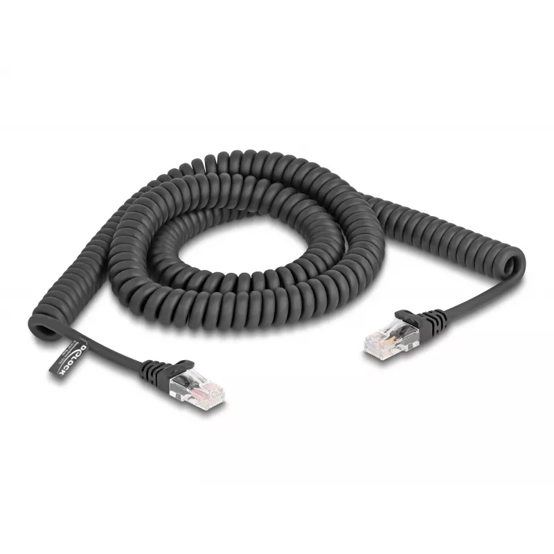 DeLOCK RJ45 spiralinis kabelis, kištukas–kištukas, Cat.5e, 3 m, juodas