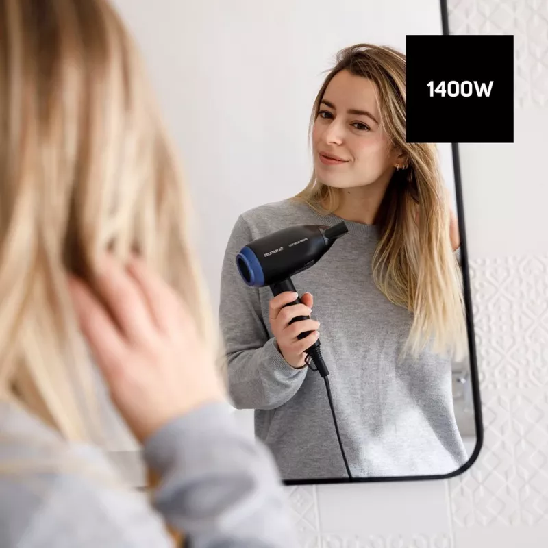 Plaukų džiovintuvas Taurus Studio Glow 1500 — 1400 W, 3 šilumos lygiai, 2 greičiai, sulankstomas, pakabinamas, juodas