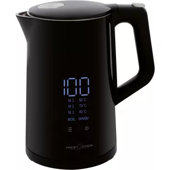 Elektrinis virdulys ProfiCook PCWKS1243 — 1,7 l, 2200 W, temperatūros valdymas 50–100 °C, juodas