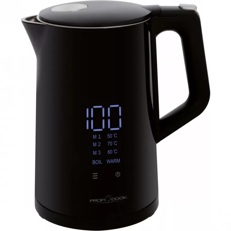 Elektrinis virdulys ProfiCook PCWKS1243 — 1,7 l, 2200 W, temperatūros valdymas 50–100 °C, juodas