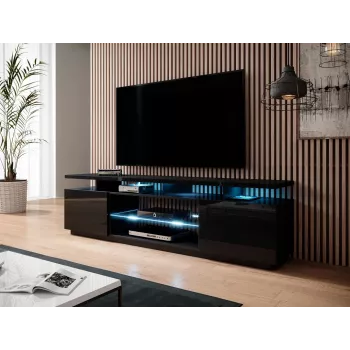 TV spintelė cama meble EVA 180x40x56 cm, juoda blizgi, MDF viršus, juodas rėmas