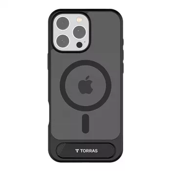 Apsauginis telefono dėklas Torras Pstand Series, skirtas iPhone 16 Pro — juodas
