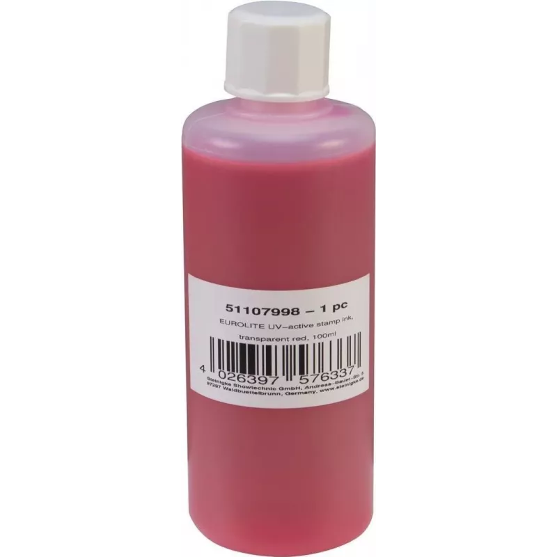 Štampavimo rašalas EUROLITE UV-aktyvus permatomas raudonas 100 ml, UV-reaktyvus permatomas raudonas rašalas antspaudams