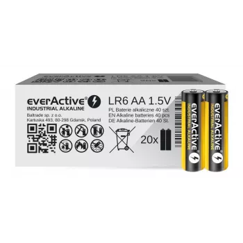 Vienkartinė šarminė baterija everActive EVLR6S2IK AA 1,5 V — pakuotė po 40 vnt.