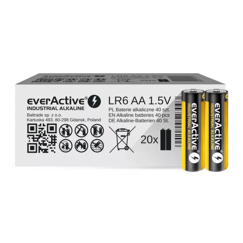 Vienkartinė šarminė baterija everActive EVLR6S2IK AA 1,5 V — pakuotė po 40 vnt.