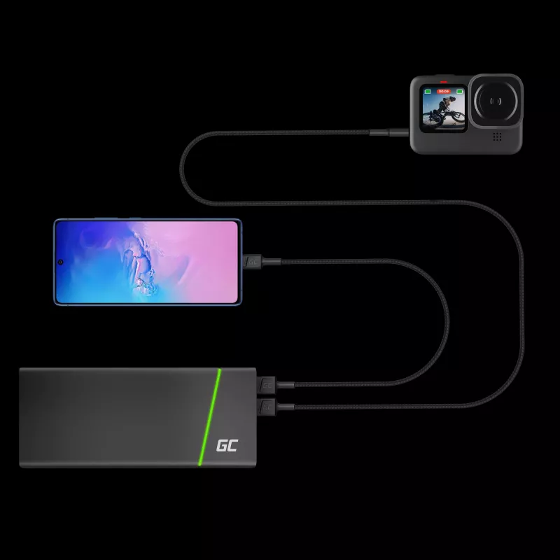USB laidas Green Cell KABGC19 USB 2.0 2m USB A USB C juodas