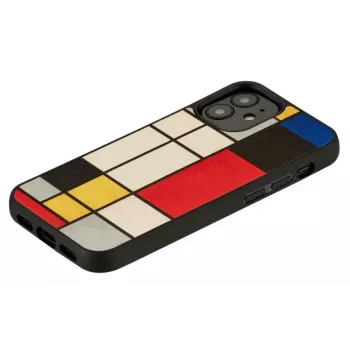 Telefono dėklas Man and Wood, skirtas iPhone 12 mini — medinė nugarėlė, juodas rėmelis
