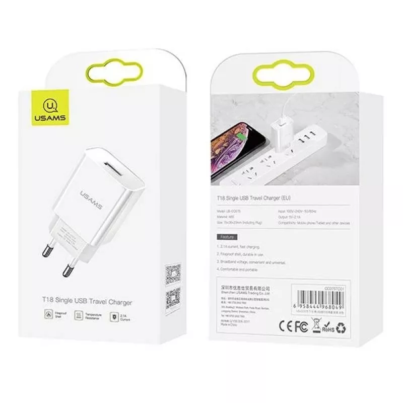 Įkroviklis usams T18 vienas USB 2,1A tik galvutė