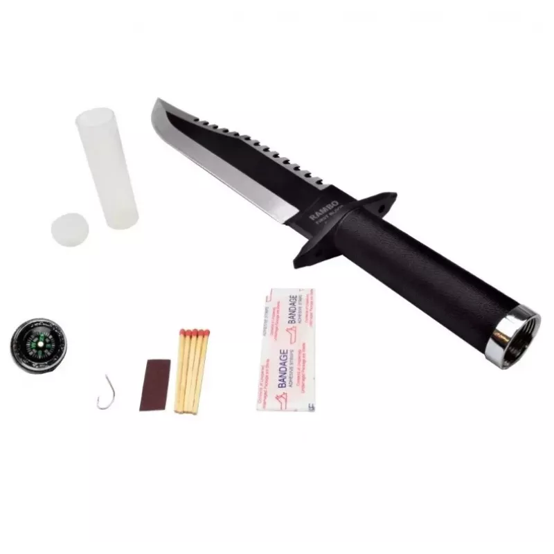 Fiksuotas išgyvenimo peilis cinema classic CC-H2 — 400 mm bendras ilgis, 250 mm plieninė geležtė, lygi ir dantyta, juoda rankena, su odinėmis makštimis