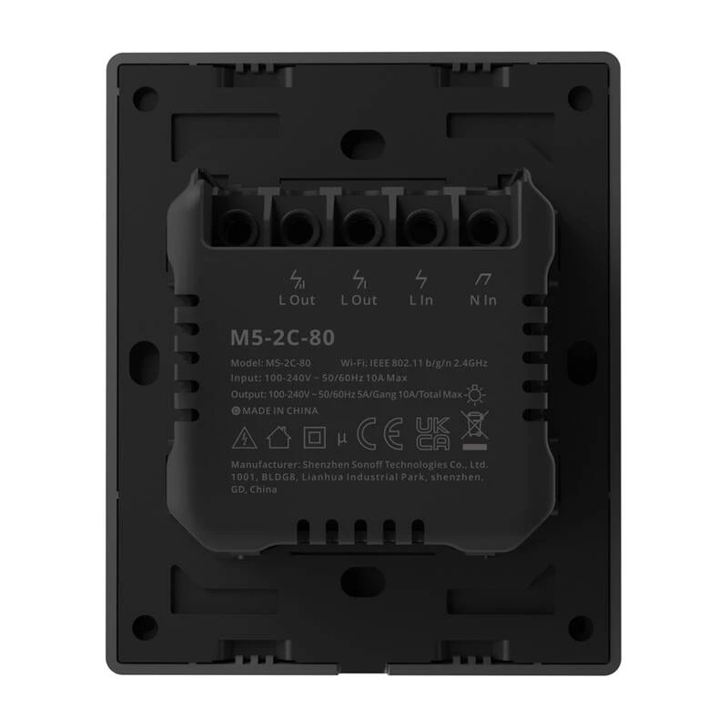 Sieninis išmanusis jungiklis Sonoff M5-2C-80 Wi‑Fi, 2 grandinės, modelis M5-2C-80