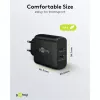 USB-C dvigubas greitasis įkroviklis, PD, GaN, 65 W (juodas, 1x USB-C, 1x USB-A, maitinimo tiekimas)