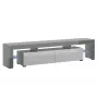 TV staliukas Cama Meble TORO 200 — 2000×350×410 mm, pilka viršutinė plokštė iš medžio drožlių plokštės, pilkas/baltas blizgesys