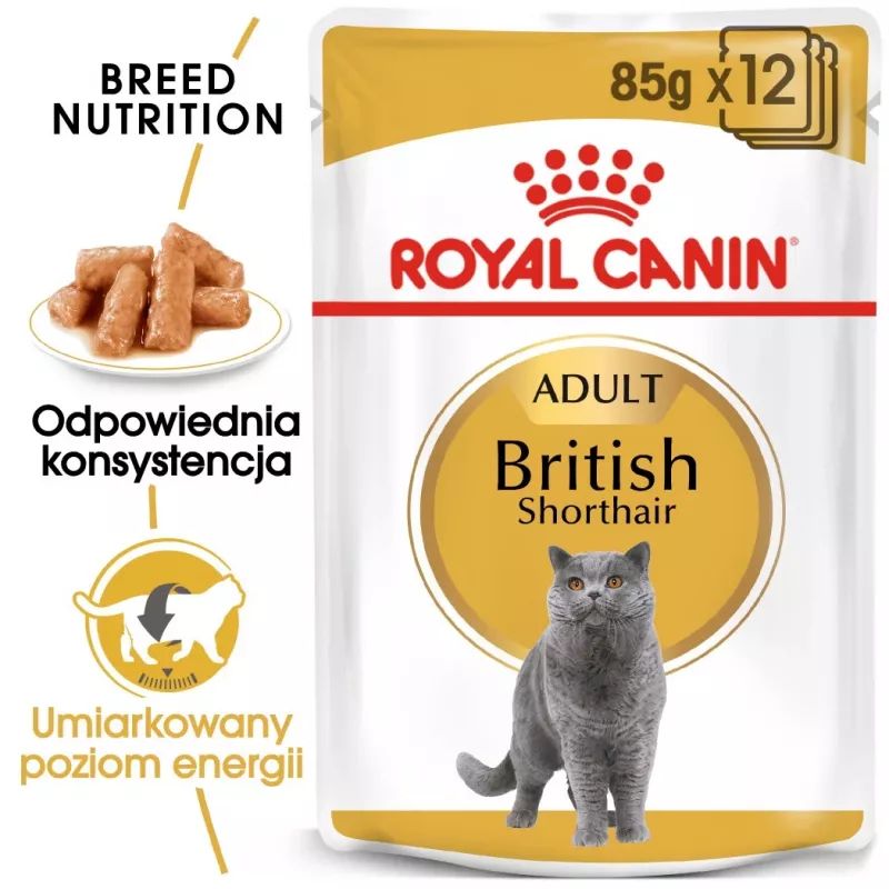 Šlapias kačių maistas Royal Canin British Shorthair Adult pakelis 85 g, paukštiena, ROYAL CANIN Feline Breed Nutrition