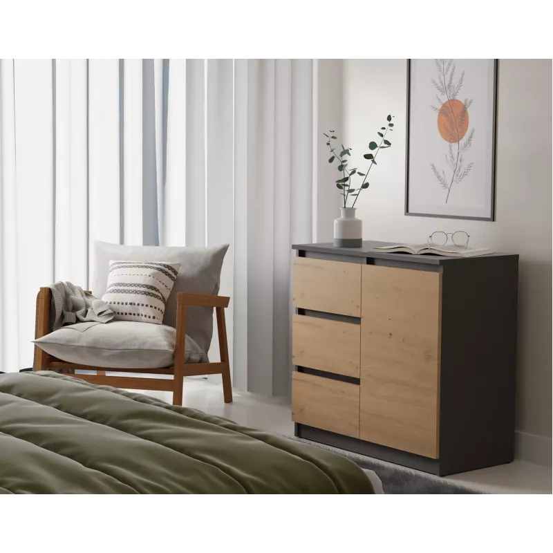 Komoda Topeshop 1D3S 80×40×75 cm, antracito ąžuolo amatininko matinė