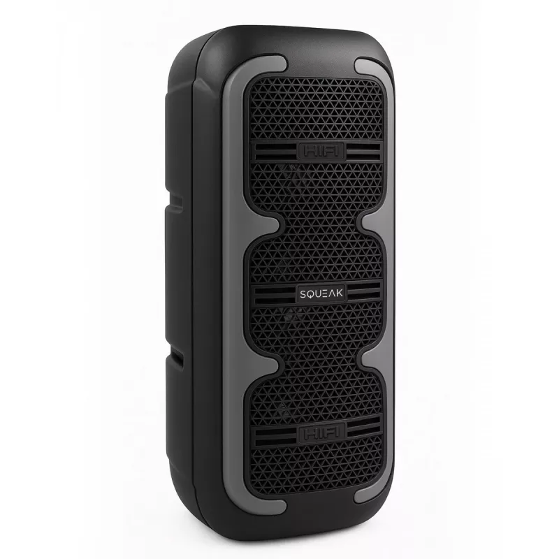 Nešiojamas stereofoninis garsiakalbis SQUEAK SQ1009 — Bluetooth 5.3, 45 W RMS, 10 val. baterija, FM, USB, AUX, LED, 1800 mAh, juodas