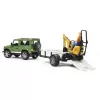 Žaislinė transporto priemonė BRUDER Land Rover Defender su priekaba CAT ir žmogumi