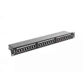 Pataisų skydelis 1U LANBERG PPS5-1024-B — 24 prievadų RJ-45 Cat5, metalinis, juodas, montavimas į stovą