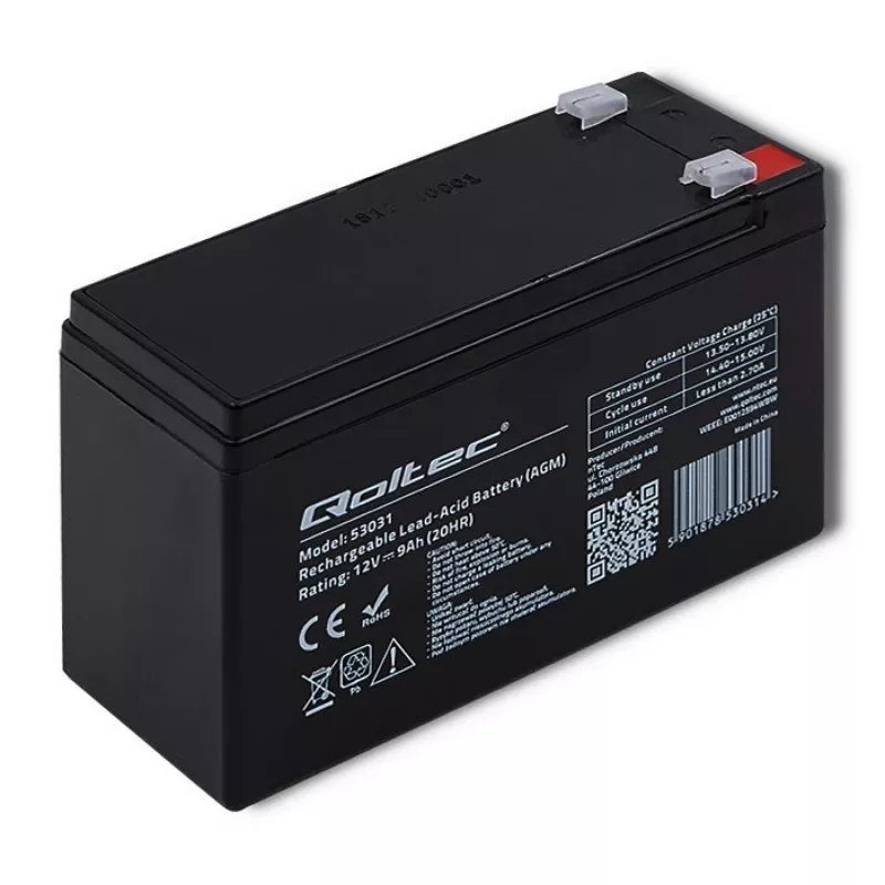Nepertraukiamo maitinimo šaltinio baterija QOLTEC 53031 12V 9Ah žalia, 152×94×65 mm, 2,35 kg