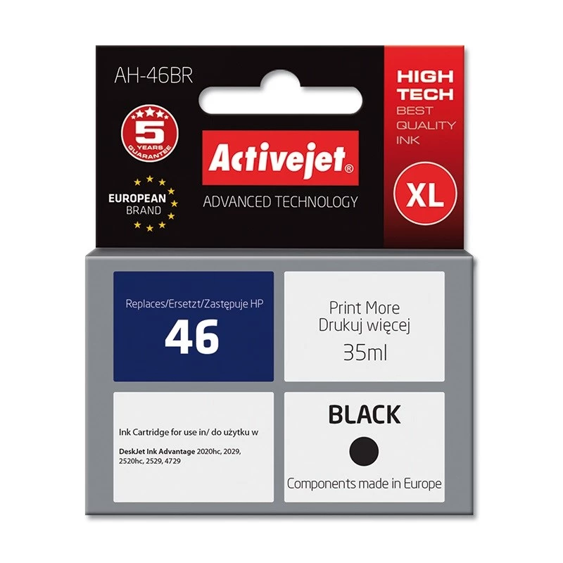 Activejet AH-46BR rašalas (pakaitalas HP 46 CZ637AE; Premium; 35 ml; juodas)