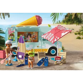 PLAYMOBIL žaidimų rinkinys Ledų furgonas ir banglenčių parduotuvė 71904 su figūrėlėmis