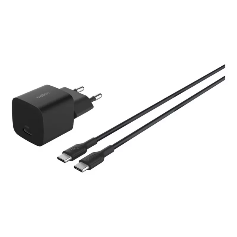 AC vidaus įkroviklis Belkin BoostCharge 25W USB-C PD/PPS, 1 m laidas, juodas — žaidimų konsolėms, išmaniesiems telefonams, planšetėms