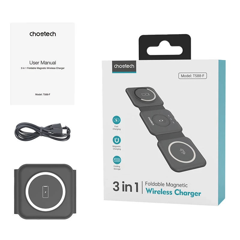 Choetech T588-F 3in1 Magnetic Wireless Charger 15W (juodas)