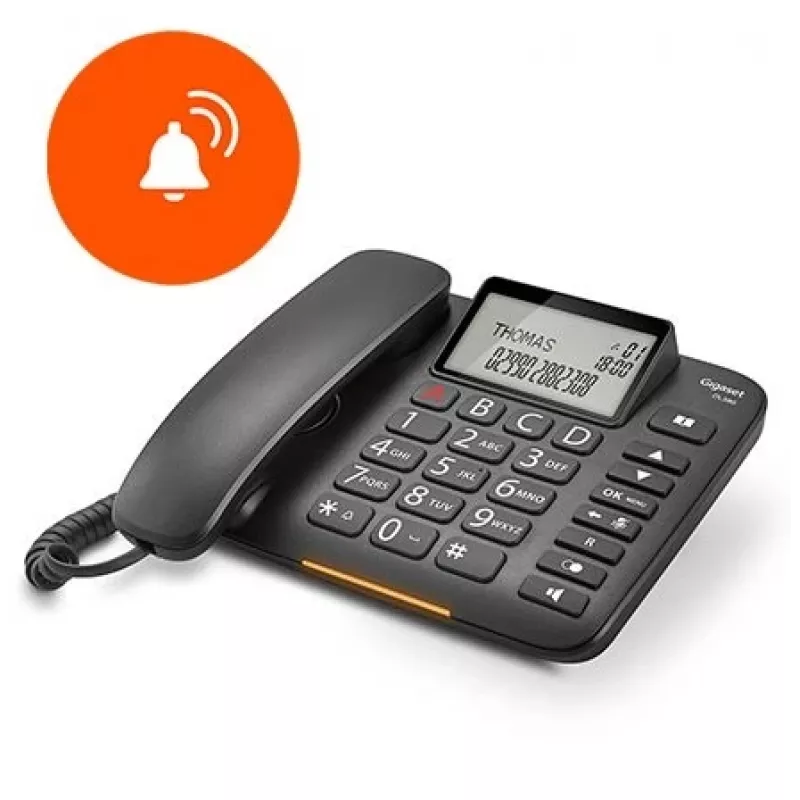 Belaidis telefonas Gigaset DL380 juodas su DECT technologija ir ilgu baterijos veikimo laiku