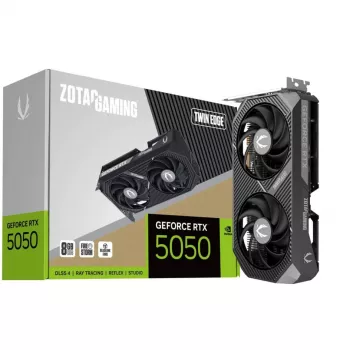 Vaizdo plokštė ZOTAC GeForce RTX 5050 Twin Edge — 8 GB GDDR6, 128 bitų, PCIe x8 5.0, aktyvus aušinimas dviem ventiliatoriais