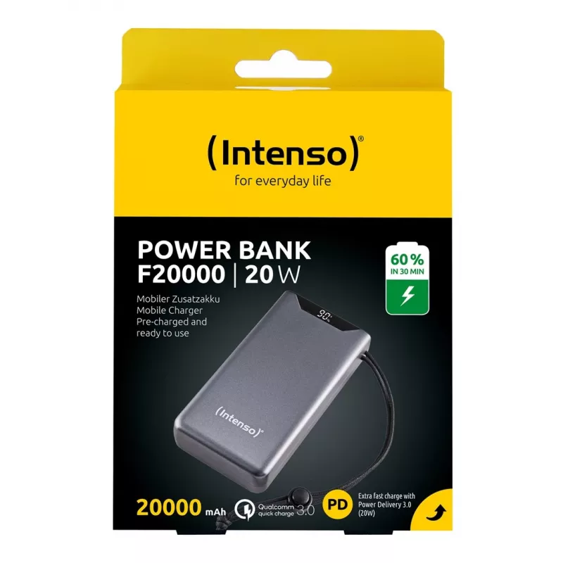 Išorinė baterija INTENSO 7332054 — 20000 mAh, PD 3.0 & QC 3.0, 20 W, USB-A + USB-C, pilka
