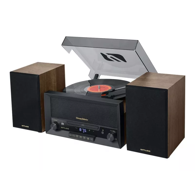 Namų garso midi sistema muse MT-120 MB — 20 W RMS, 2 krypčių garsiakalbiai, kintamoji srovė 100–240 V 50/60 Hz, juoda/skaidri/medžio