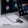 Nešiojamojo kompiuterio dokas AUKEY CB-C71 — 3x USB‑C (USB 3.2 Gen1), HDMI, RJ‑45, MicroSD, USB PD 100 W, 0,15 m kabelis, juodas