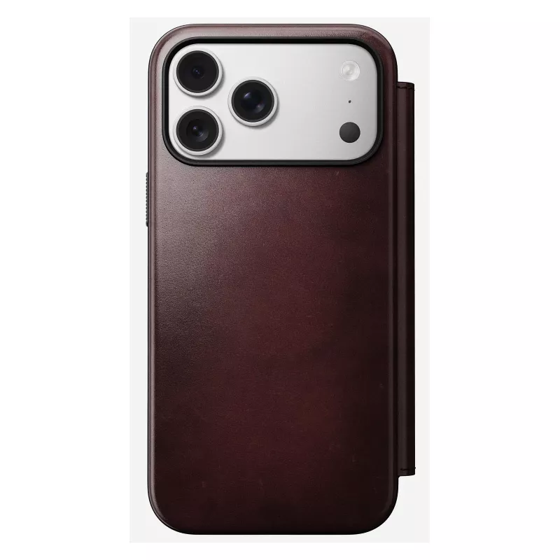 Mobiliojo telefono dėklas Nomad Modern Leather Folio, skirtas iPhone 17 Pro Max — oda, TPU, PC, aliuminis, bordo, 16 cm (6,3 colio)