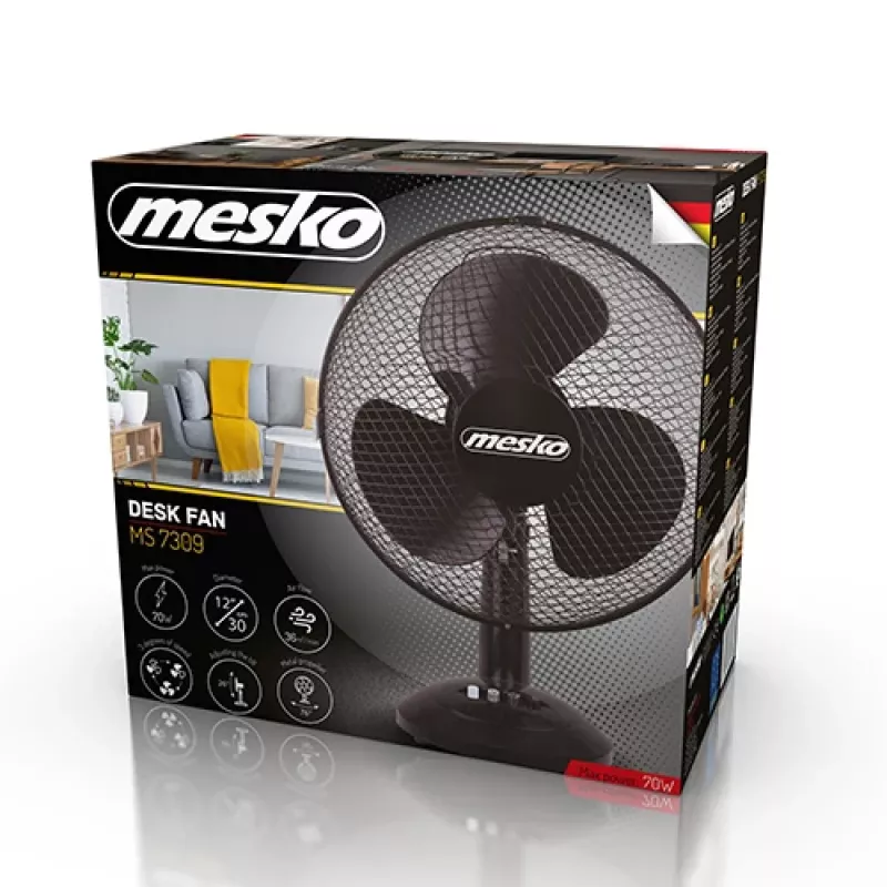 Mesko | Ventiliatorius | MS 7309 | Stalinis ventiliatorius | Juodas | Skersmuo 30 cm | Greičių skaičius 3 | Svyravimas | 40 W | Ne