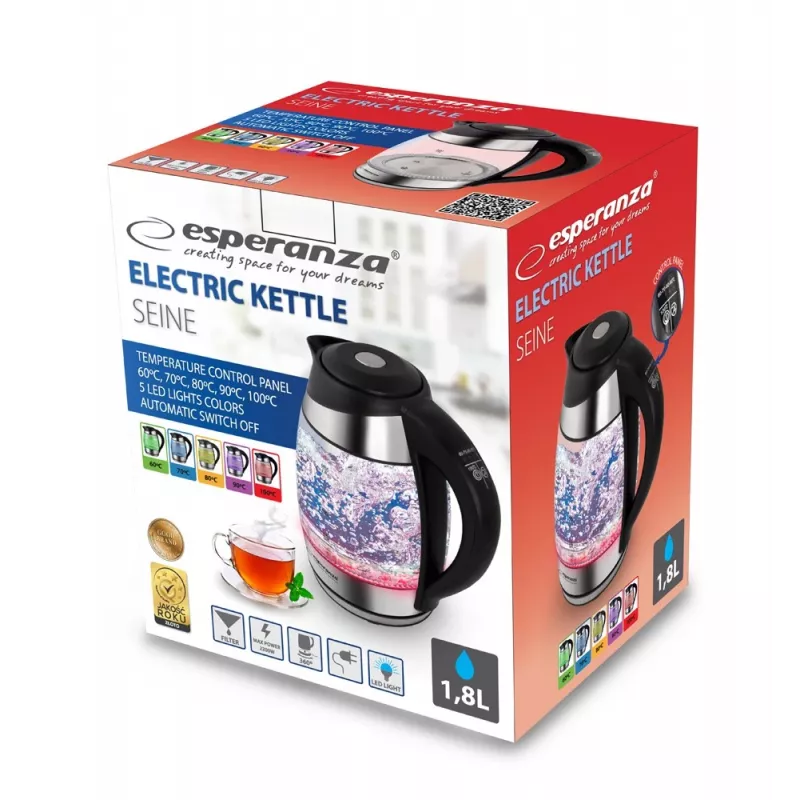 Esperanza EKK026 elektrinis virdulys 1,7 l 2200 W juodas, permatomas