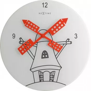 NeXtime klok 8807 Windmil, Ø30 cm, Sieninis, Balta / Juoda / Raudona
