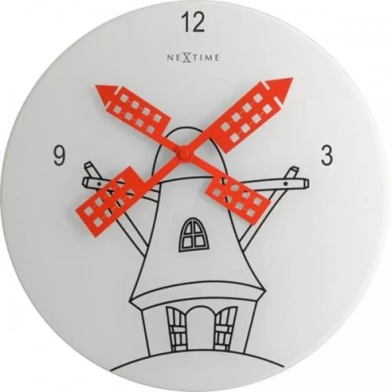 NeXtime klok 8807 Windmil, Ø30 cm, Sieninis, Balta / Juoda / Raudona