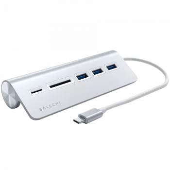 Satechi Type-C Aliumininis USB šakotuvas ir kortelių skaitytuvas, sidabrinis, ST-TCHCRS