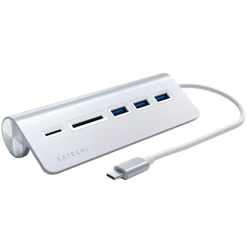 Satechi Type-C Aliumininis USB šakotuvas ir kortelių skaitytuvas, sidabrinis, ST-TCHCRS